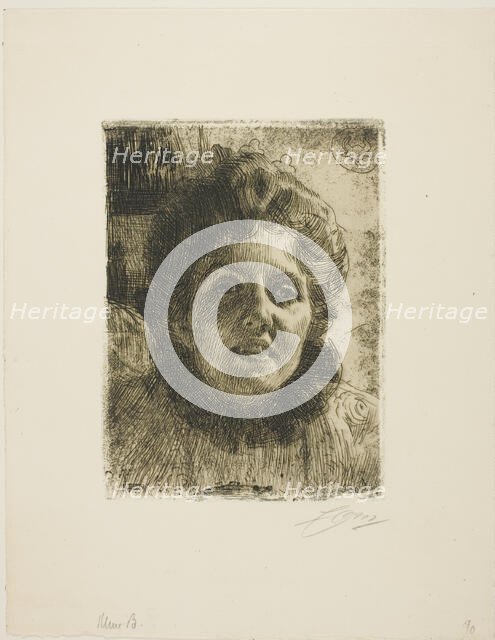 Aurore (Mrs. Aurore Klintberg, née Oxenstierna, Head), 1909. Creator: Anders Leonard Zorn.