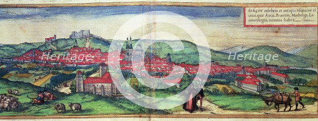 View of the city of Burgos. Engraving in the work 'Civitates Orbis Terrarrum', 1576, by George Br…