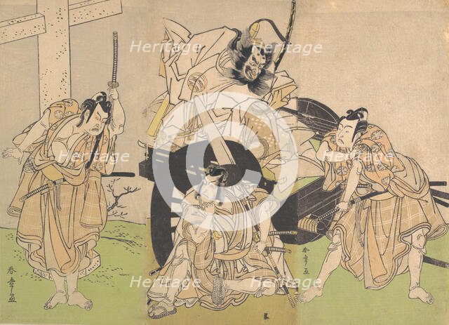 Kabuki Actors Ichikawa Yaozo II, Nakajima Mihoemon II, Ichikawa Ebizo III ..., 7th month, 1776. Creator: Shunsho.