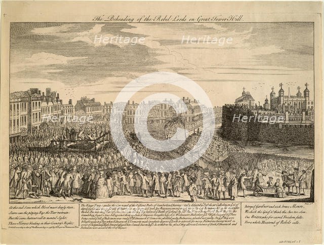 The Beheading of the Jacobite rebels at Tower Hill, 1746. Artist: Anonymous  