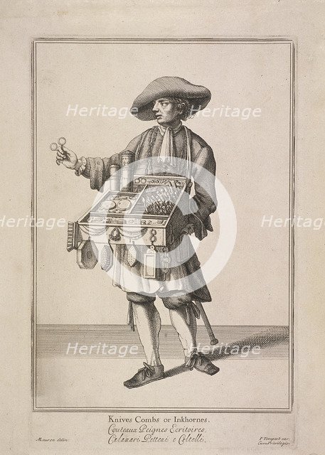 'Knives Combs or Inkhornes', Cries of London, (c1688?). Artist: Pierce Tempest