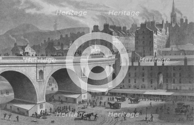 'Vegetable and Fish Market, From the 'Rainbow' Gallery, Edinburgh', 1830.  Creator: Ebenezer Stalker.