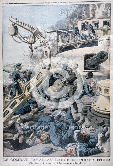 Explosion on board the Russian battleship 'Tsesarevich', Battle of the Yellow Sea, 10th August 1904. Artist: Unknown