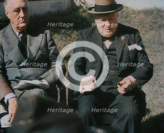 Winston Churchill and Franklin D. Roosevelt Talking to the Press, 1943. Creator: British Pathe Ltd.