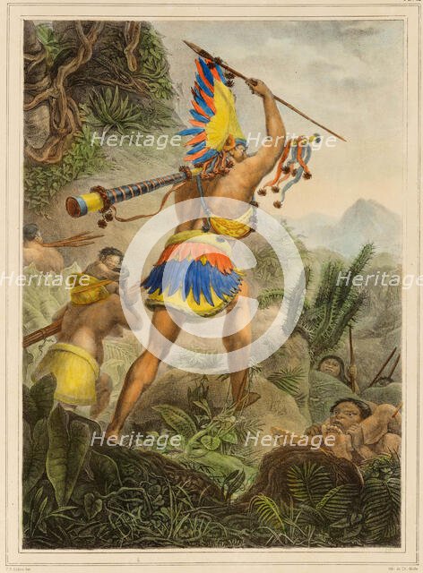 The Signal of Retreat (Coroados). From "Voyage pittoresque et historique au Brésil", 1830s. Creator: Debret, Jean-Baptiste (1768-1848).