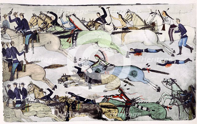 Battle of the Little Big Horn, Montana, USA, 25-26 June 1876, (c1900). Artist: Amos Bad Heart Buffalo