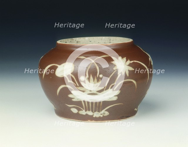 Pinghe brown jar with herons and lotus, Late Ming dynasty, China, 1600-1644. Artist: Unknown