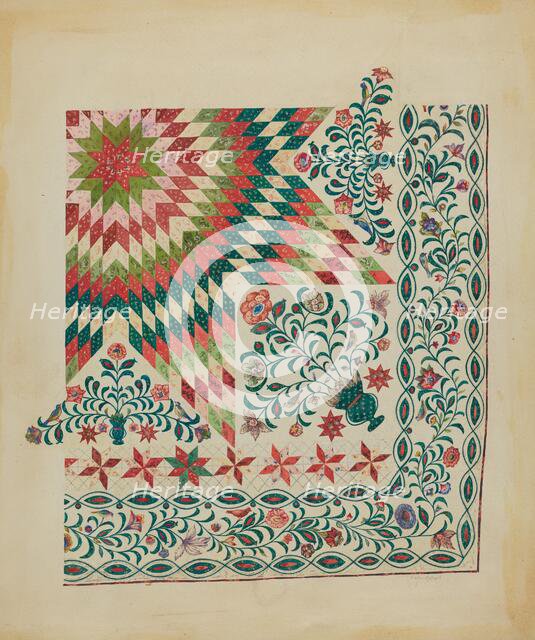 Applique and Patchwork Quilt, c. 1936. Creator: John Oster.