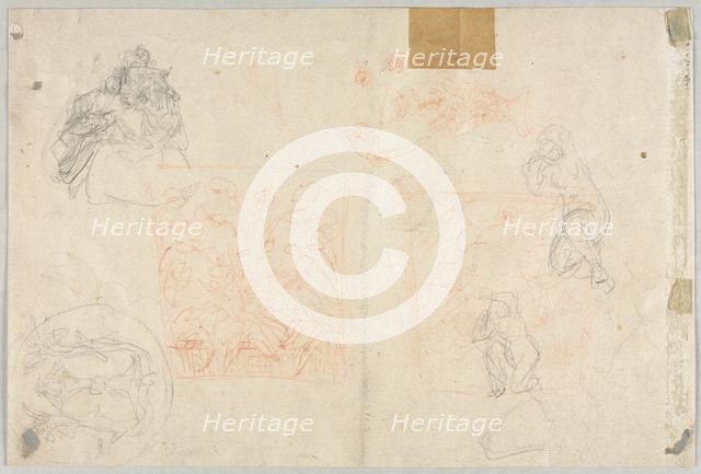 Various Sketches of Figures and Plants (verso), 19th century. Creator: Anonymous.