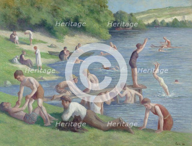 Méricourt, bathers and divers, 1936. Creator: Luce, Maximilien (1858-1941).