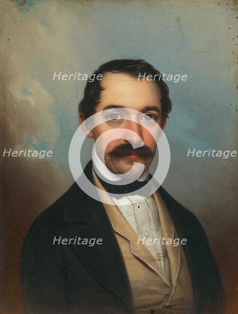 Portrait of a man with moustache, 1847. Creator: Gustáv Müller.