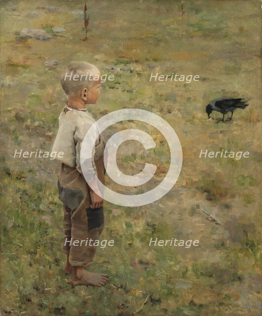 Boy with a Crow, 1884. Creator: Akseli Gallen-Kallela.
