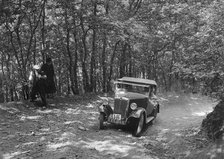 Morris Minor competing in the B&HMC Brighton-Beer Trial, Fingle Bridge Hill, Devon, 1934. Artist: Bill Brunell.