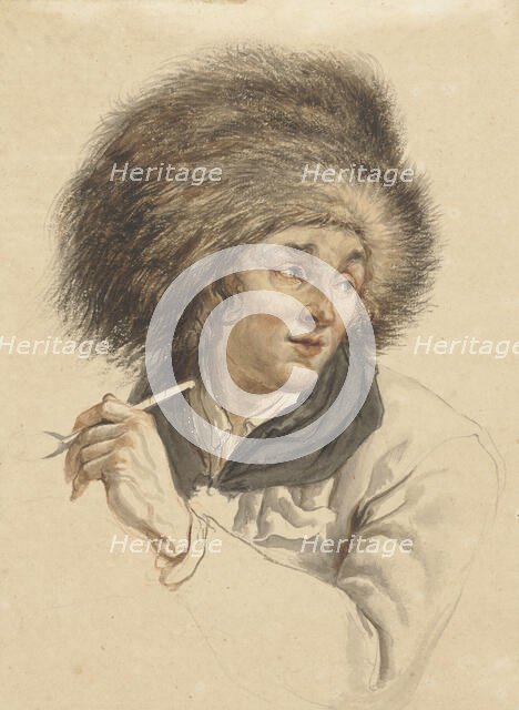 Man with Fur Hat and Pipe, 1763-1826. Creator: Abraham van Strij.