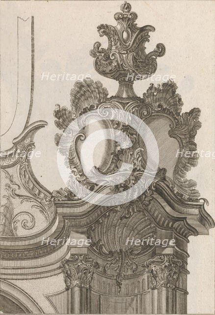 Suggestion for the Decoration of Top Right Side of Portal, Plate 2 from 'Al..., Printed ca. 1750-56. Creator: Jeremias Wachsmuth.