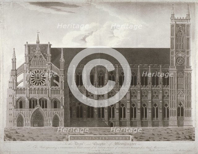 Elevation of Westminster Abbey's north front, London, 1803. Artist: Anon