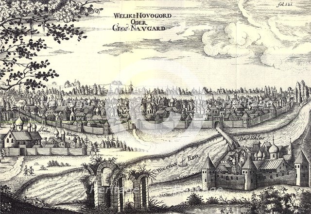 Velikiy Novgorod (Illustration from Travels to the Great Duke of Muscovy and the King of Persia by Adam Olearius), 1656. Artist: Anonymous  
