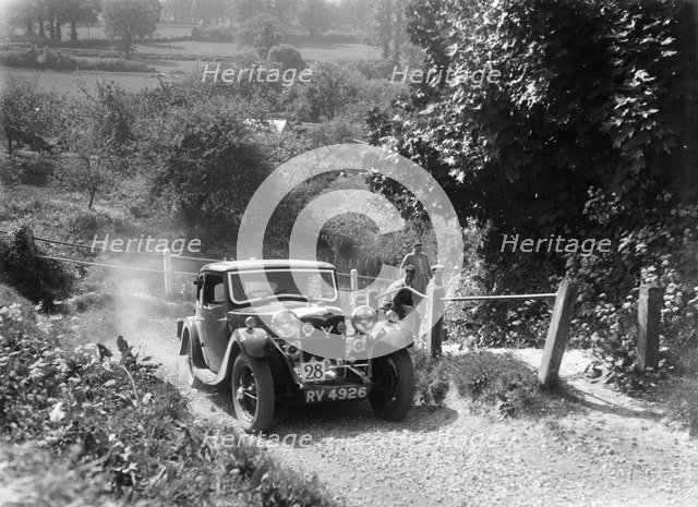 1934 Riley Kestrel taking part in a West Hants Light Car Club Trial, Ibberton Hill, Dorset, 1930s. Artist: Bill Brunell.