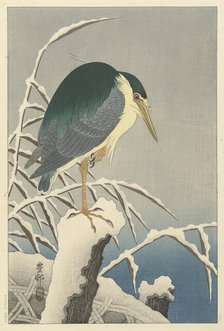 Heron in snow, 1920-1930. Creator: Ohara, Koson (1877-1945).