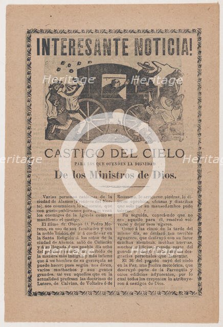 Broadsheet relating to the story of a falling meteor that was interpreted by Catholics as ..., 1903. Creator: José Guadalupe Posada.
