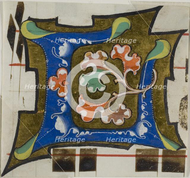 Decorated Initial "L" with Flowers from a Choir Book, 14th century or modern, c. 1920. Creator: Unknown.