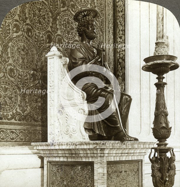 Statue of St Peter, St Peter's Basilica, Rome, Italy.Artist: Underwood & Underwood