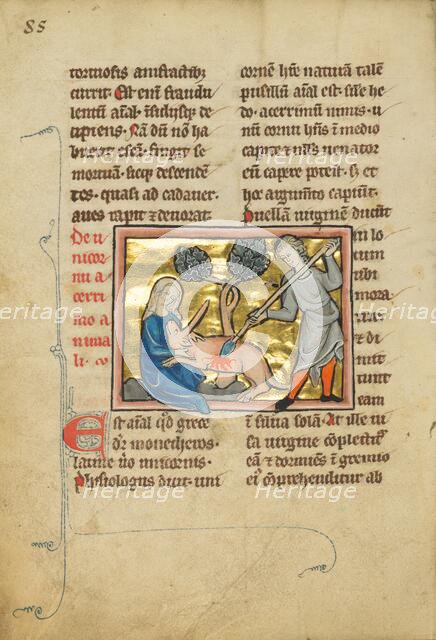 A Unicorn with its Head in the Lap of a Maiden; De Natura Avium; De Pastoribus et Ovibus, 1277 or af Creator: Unknown.