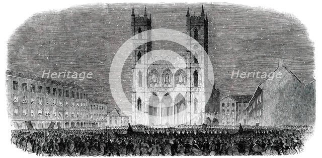 Torch-Light Procession in the Place d'Armes, at Montreal, 1850. Creator: Unknown.