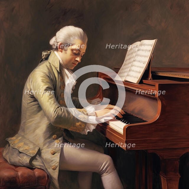 AI IMAGE - Portrait of Mozart playing the piano, 1780s, (2023).  Creator: Heritage Images.