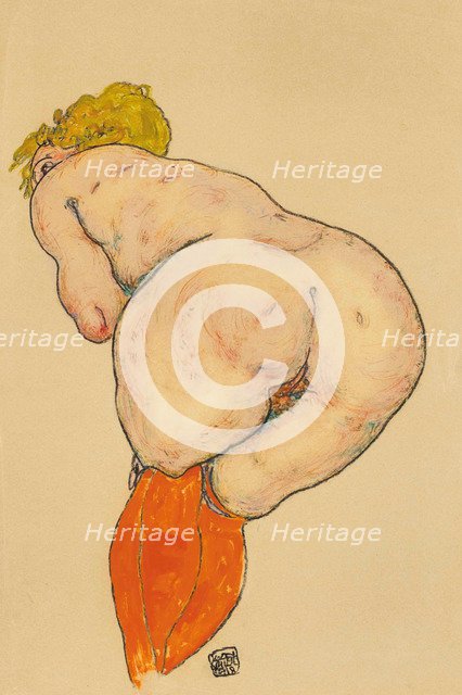 Female Nude From Behind With Orange Stockings, 1918.