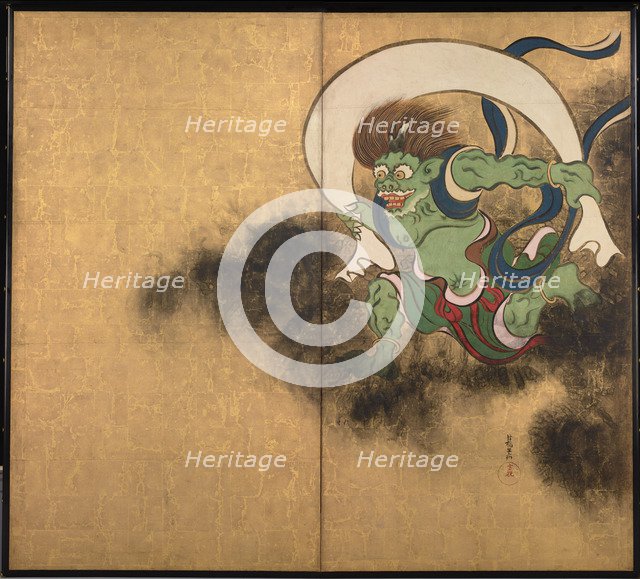 The Wind God. Right part of two-fold screens Wind God and Thunder God, Early 18th cen.. Artist: Korin, Ogata (1658-1716)