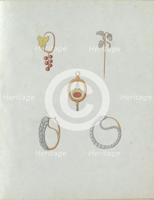 Five jewels, one of which is with a bunch of berries, c.1800-c.1810. Creator: Carl Friedrich Bärthel.