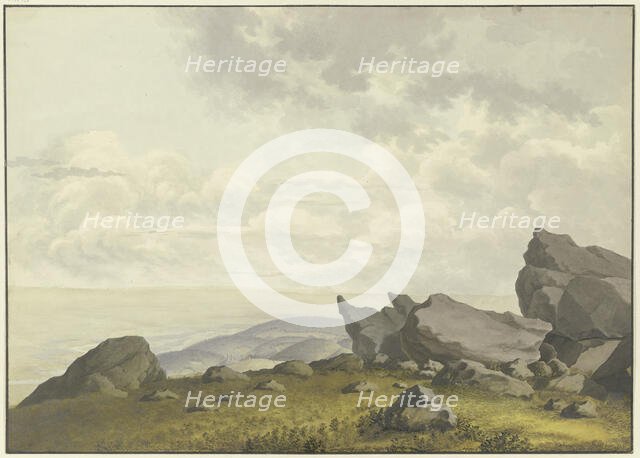 View through rocks on the Feldberg in the Taunus Mountains..., late 18th century. Creator: Christian Georg Schütz.