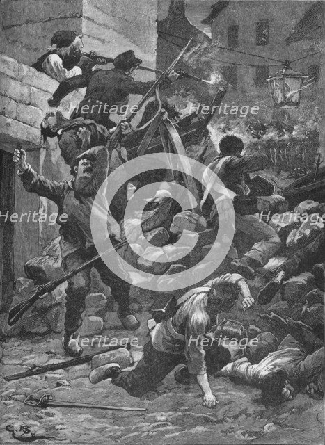 Fighting at the barricades in Paris, 1848 (1906). Artist: Unknown.