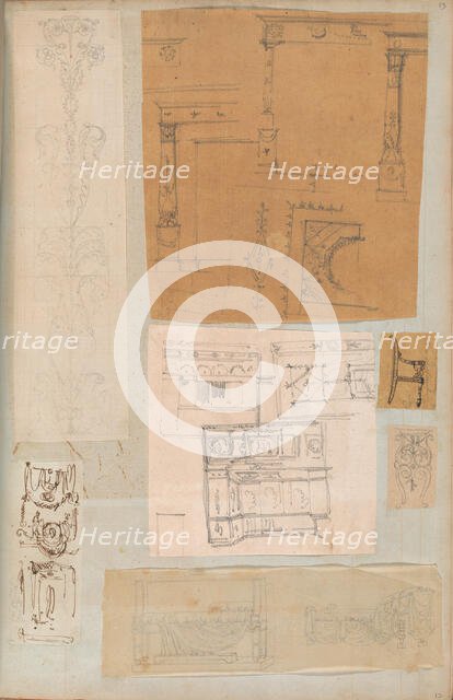 Page from a Scrapbook containing Drawings and Several Prints of Architecture, Int..., ca. 1800-1850. Creators: Workshop of Charles Percier, Workshop of Pierre François Léonard Fontaine.