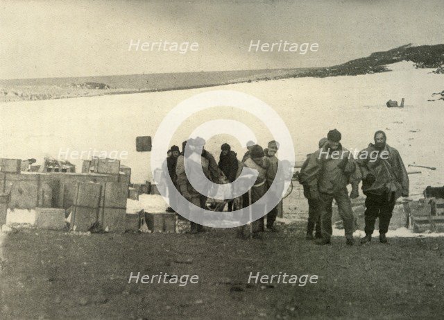 'The Party Which Ascended Mount Erebus Leaving The Hut', 1908, (1909).  Artist: Unknown.
