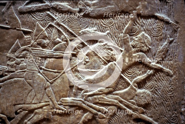 Ashurbanipal at the Battle of Til-Tuba, 650-620 BC. Artist: Assyrian Art  