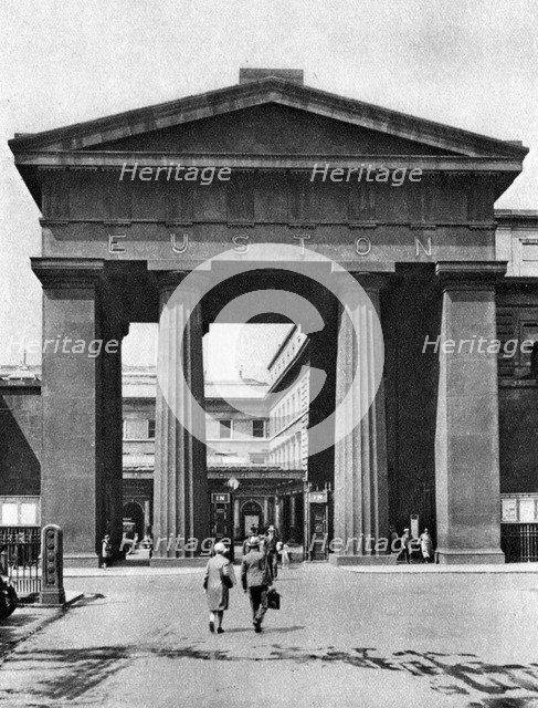 The doric arch leading to Euston Station, London, 1926-1927.Artist: McLeish