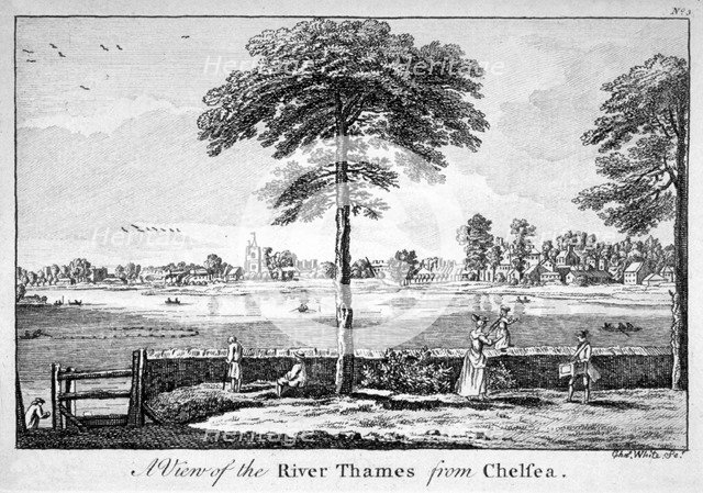 View of the River Thames from Chelsea, London, 1750.                                                 Artist: Charles White