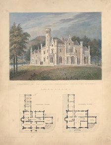 Villa for Robert Donaldson, Fishkill Landing, New York (perspective and plans), 1834. Creator: Alexander Jackson Davis.