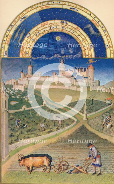 March - the Château de Lusignan, 15th century, (1939). Creators: Paul Limbourg, Jean Colombe.