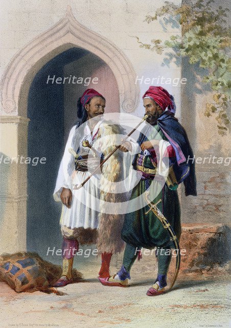 Arnaout and Osmanli soldiers in Alexandria, Egypt, 1848. Artist: Mouilleron