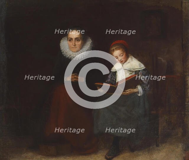 Old Woman and Child Reading a Book, 1840s. Creator: Richard Caton Woodville.
