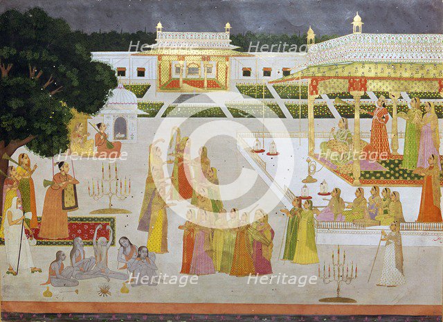 A Mughal painting of a princess and her ladies celebrating Diwali. Artist: Unknown