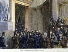 Entry of the troops of General Pavia in the meeting room of Congress on January 3, 1874, colored …