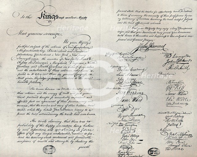 The Fitzwilliam copy of the Olive Branch Petition, 1775. Artist: Unknown.