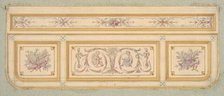 Design for a ceiling with two putti and symbols for the arts, second half 19th century. Creators: Jules-Edmond-Charles Lachaise, Eugène-Pierre Gourdet.