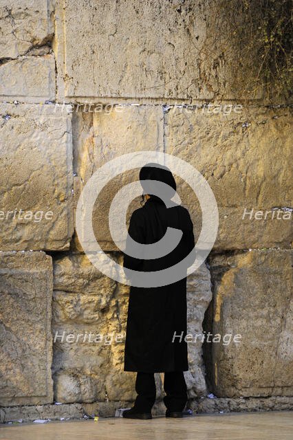 A Jew praying at the Western Wall, Jerusalem, Israel, 2013.  Creator: LTL.