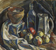 Still Life with Jug, Pot, Bottle and Apples, 1922. Creator: Ilmari Aalto.