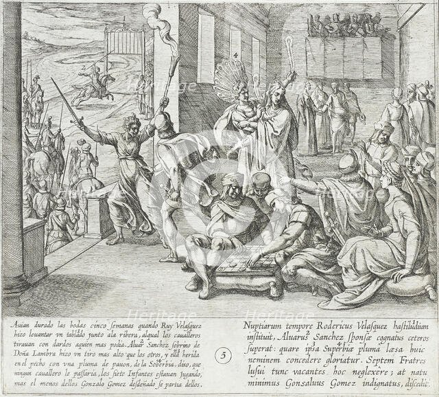 During the Wedding Celebration, Doña Lambra Defies the Knights to Surpass Her Nephew in the..., 1612 Creator: Antonio Tempesta.
